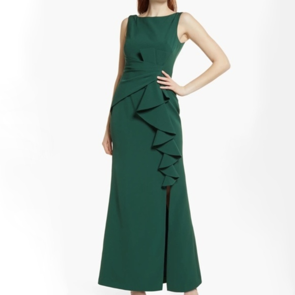 Eliza J Green Ruffle Front Gown Size 6